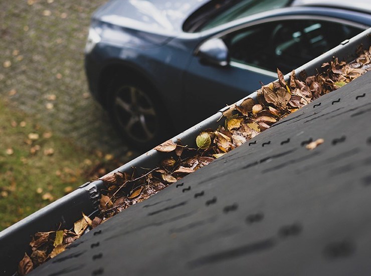 Gutters clogged with leaves