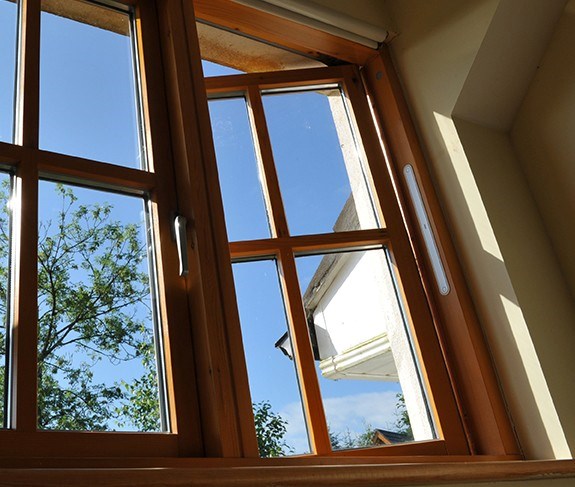 Light brown wood windows