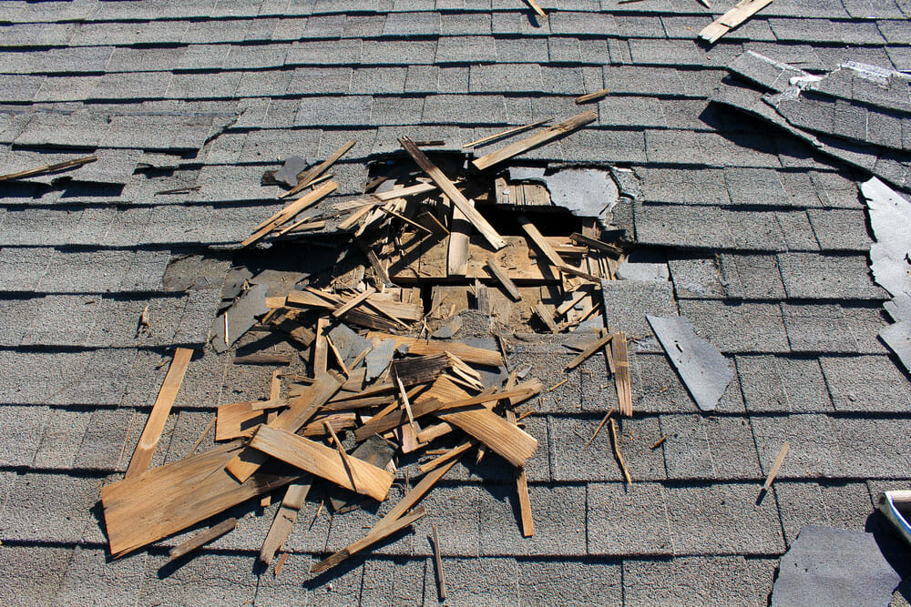 Hurricane damage on Westerly, RI's residential roof